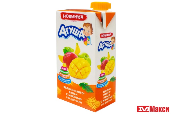 сок "агуша" в ассортименте 500мл пакет (вимм-билль-данн) (детское питание)(яблоко-манго-банан с мякотью)