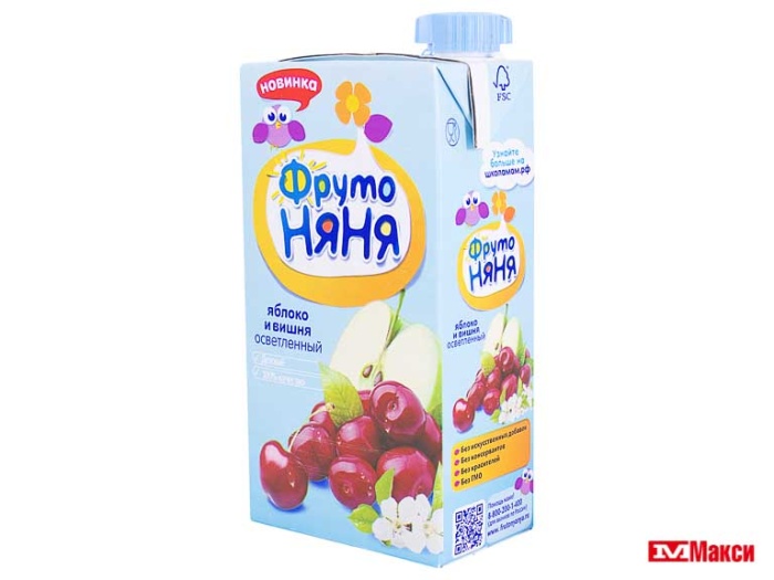 СОК "ФРУТО-НЯНЯ" 0,5Л ПАКЕТ (ПРОГРЕСС) (ДЕТСКОЕ ПИТАНИЕ)(яблоко-вишня осветленный)