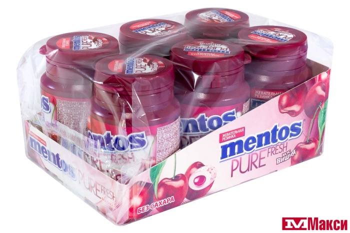 ЖЕВАТЕЛЬНАЯ РЕЗИНКА "MENTOS" ПЬЮР ФРЭШ 54Г (VAN MELLE)(вишня)