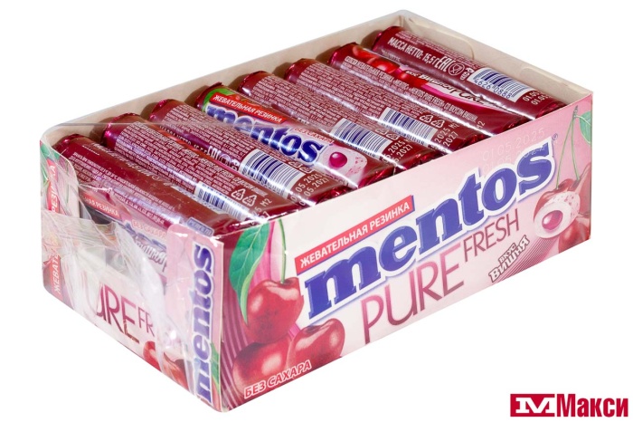 ЖЕВАТЕЛЬНАЯ РЕЗИНКА "MENTOS" ПЬЮР ФРЭШ 15,5Г (VAN MELLE)(вишня)