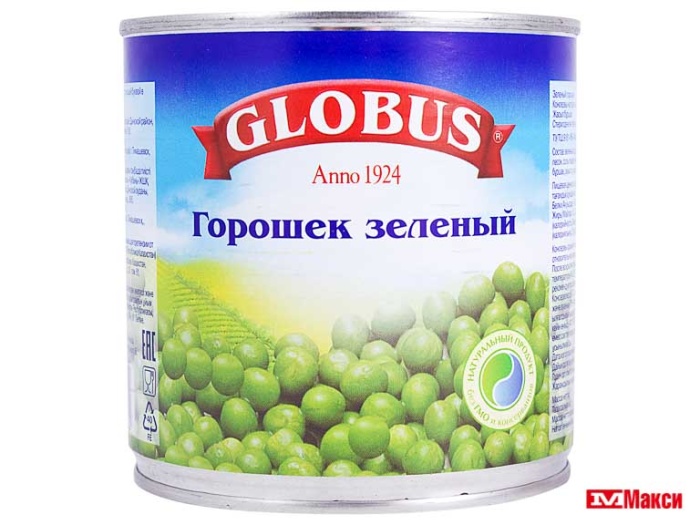 горошек зеленый консервированный "глобус" 400-420гр ж/б