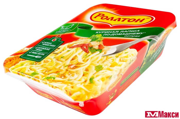 ЛАПША БЫСТРОГО ПРИГОТОВЛЕНИЯ "РОЛЛТОН" ПО-ДОМАШНЕМУ 90Г(с острой курицей)