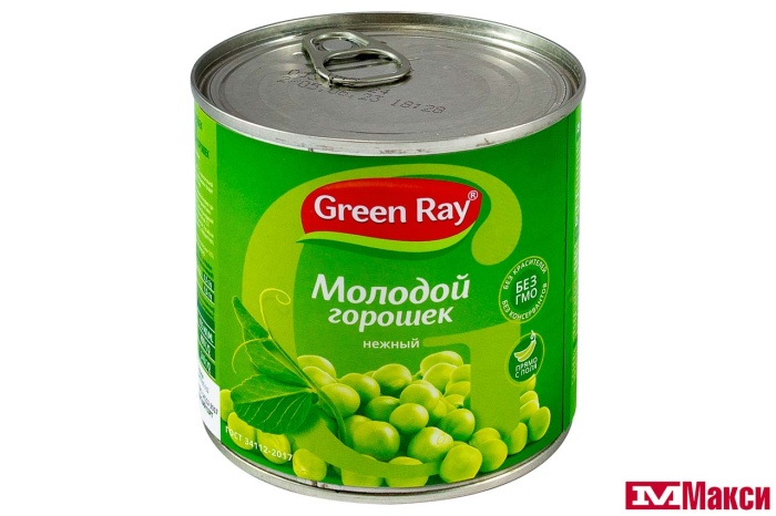 ГОРОШЕК ЗЕЛЕНЫЙ "GREEN RAY" 400Г Ж/Б 