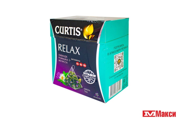 чай (май) "curtis" relax зелен.с витаминами (15пак-пирамидок)