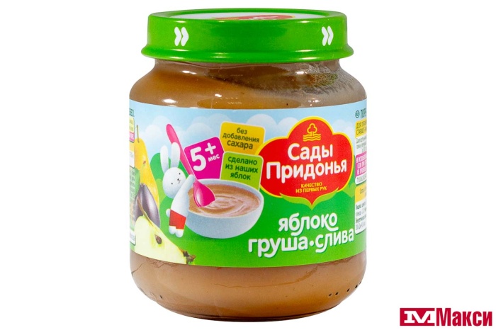 ПЮРЕ "САДЫ ПРИДОНЬЯ" ЯБЛОКО-ГРУША-СЛИВА 120Г СТ/Б