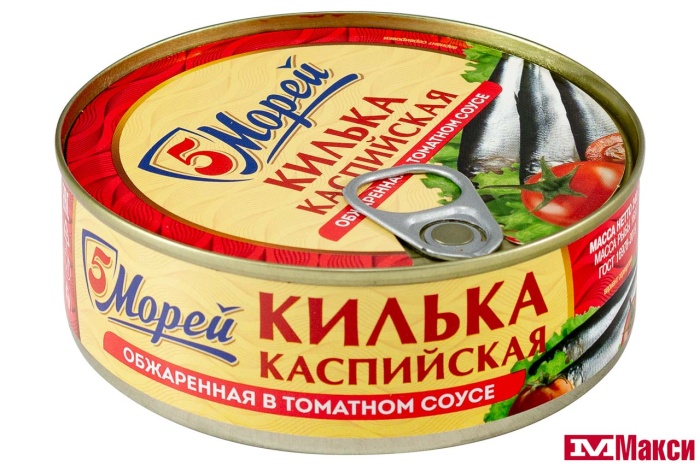 КИЛЬКА КАСПИЙСКАЯ В ТОМАТНОМ СОУСЕ 240Г Ж/Б (5 МОРЕЙ)