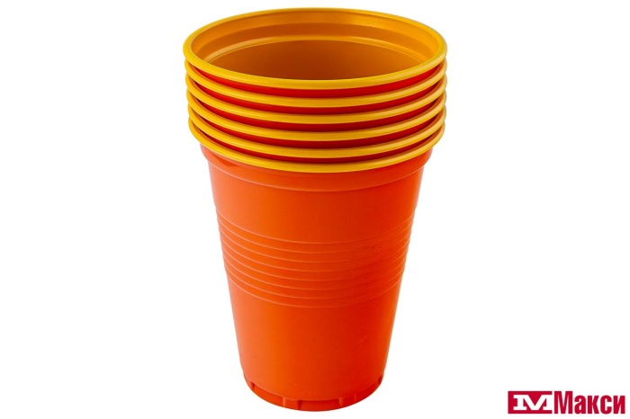 посуда: стакан одноразовый пластик оранжевый/желтый 180мл 6шт (семья довольна)