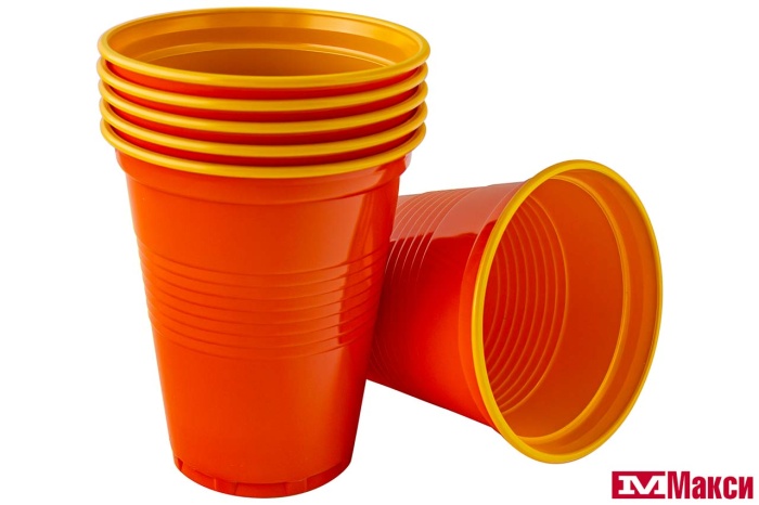 посуда: стакан одноразовый пластик оранжевый/желтый 180мл 6шт (семья довольна)