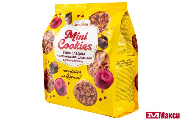 ПЕЧЕНЬЕ СДОБНОЕ "MINI СOOKIES" 200Г (БРЯНКОНФИ)(с шоколадом и вишневыми цукатами)