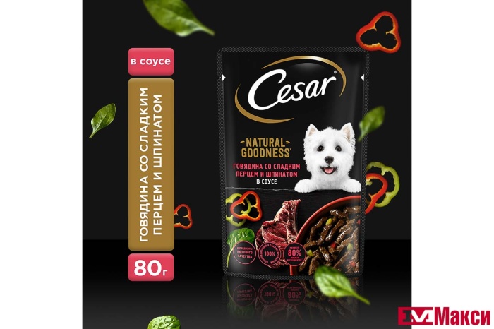 КОРМ ДЛЯ СОБАК "CESAR" 80Г ПАУЧ (с говядиной, паприкой и шпинатом в соусе)
