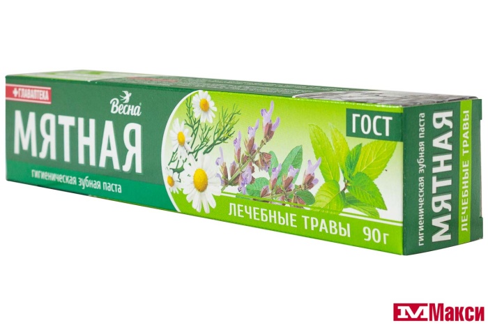 ПАСТА ЗУБНАЯ "МЯТНАЯ" ЛЕЧЕБНЫЕ ТРАВЫ 90Г (ВЕСНА)