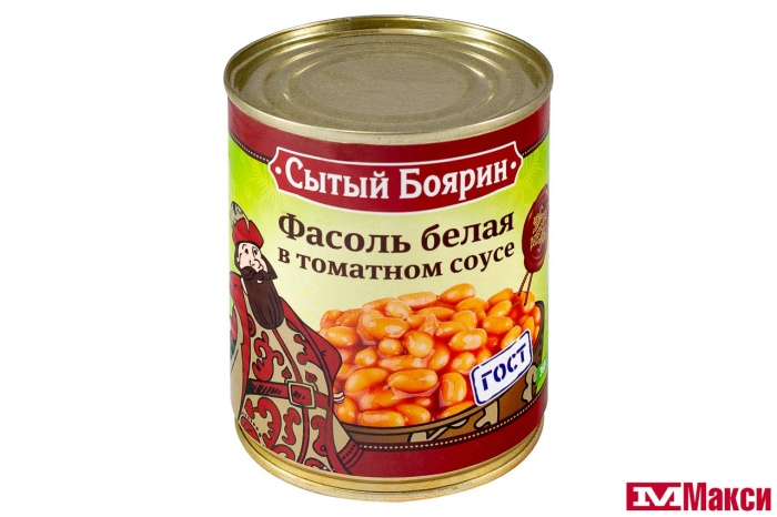 ФАСОЛЬ БЕЛАЯ В ТОМАТНОМ СОУСЕ 360Г (СЫТЫЙ БОЯРИН)