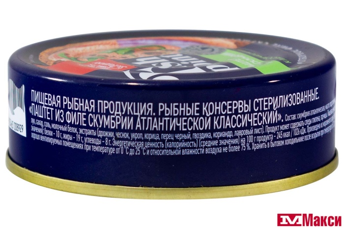 ПАШТЕТ "FISH POINT" ИЗ ФИЛЕ АТЛАНТИЧЕСКОЙ СКУМБРИИ КЛАССИЧЕСКИЙ 80Г Ж/Б КЛЮЧ (ЗА РОДИНУ)