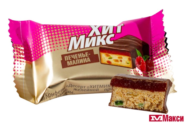 КОНФЕТЫ ДЕСЕРТ "ХИТМИКС" С ПЕЧЕНЬЕМ И ЖЕЛЕ СО ВКУСОМ МАЛИНЫ (НЕВСКИЙ КОНДИТЕР)