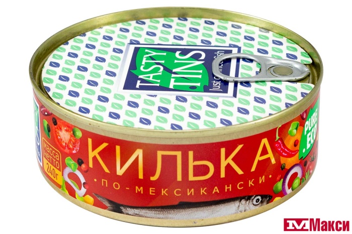 КИЛЬКА "TASTY TINS" ПО-МЕКСИКАНСКИ ОБЖАРЕННАЯ С ОВОЩАМИ В ТОМАТНОМ СОУСЕ 240Г