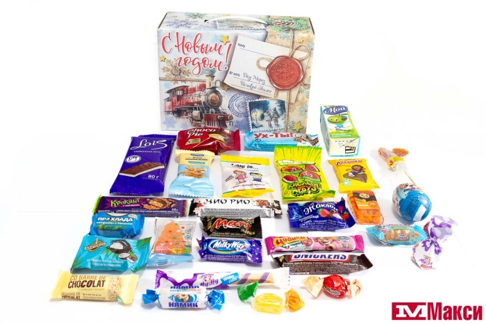 НОВОГОДНИЙ ПОДАРОК "СНЕЖНАЯ ПОСЫЛКА" КАРТОН 800Г (МАКСИ)