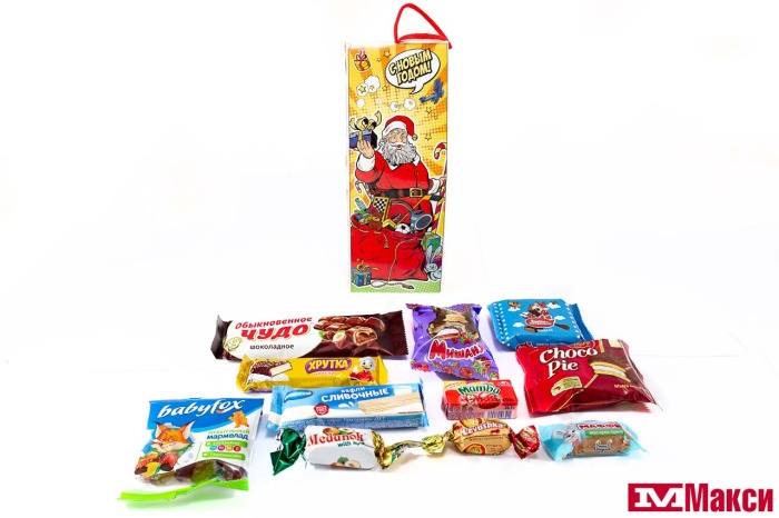 НОВОГОДНИЙ ПОДАРОК "ВЕСЕЛЫЙ САНТА" КАРТОН 300Г (МАКСИ)