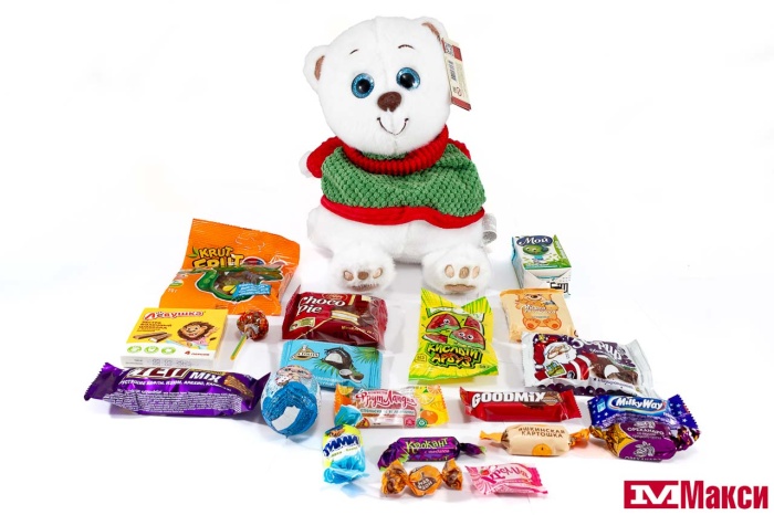 НОВОГОДНИЙ ПОДАРОК "МИШКА МАЙК" ТЕКСТИЛЬ 600Г (МАКСИ)