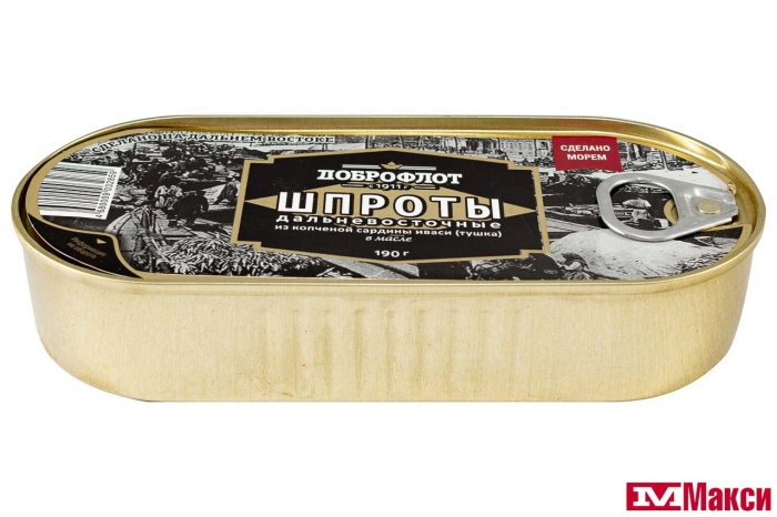 ШПРОТЫ "ДАЛЬНЕВОСТОЧНЫЕ" ИЗ КОПЧЕНОЙ САРДИНЫ В МАСЛЕ 190Г Ж/Б (ДОБРОФЛОТ)