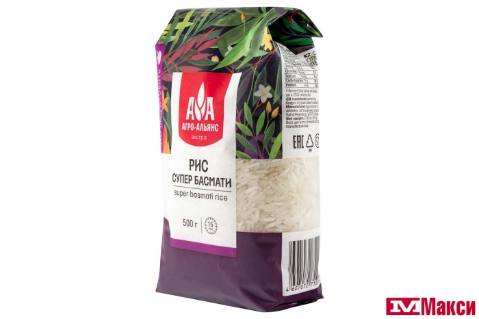 КРУПА РИС СУПЕР БАСМАТИ 500Г ПАКЕТ (АГРО-АЛЬЯНС ЭКСТРА)