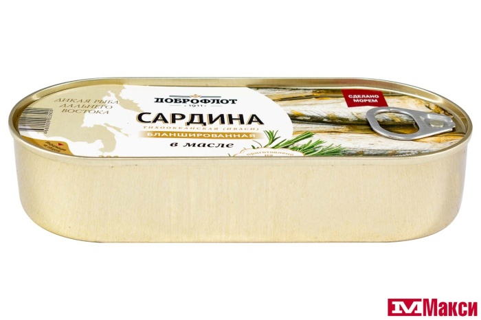 САРДИНА (ДОБРОФЛОТ) ТИХООКЕАНСКАЯ ИВАСИ БЛАНШИРОВАННАЯ В МАСЛЕ 200Г Ж/Б