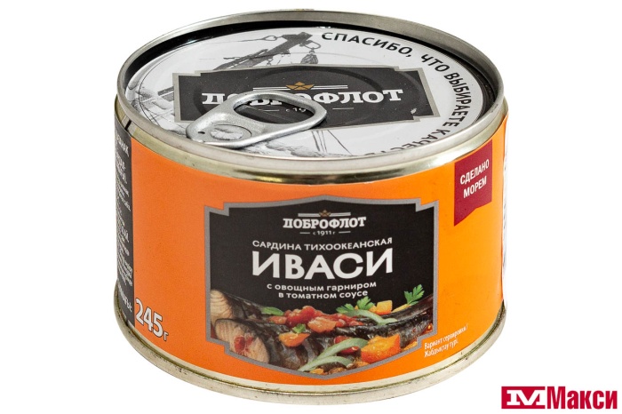 САРДИНА "ДОБРОФЛОТ" ТИХООКЕАНСКАЯ С ОВОЩНЫМ ГАРНИРОМ В ТОМАТНОМ СОУСЕ 245Г Ж/Б