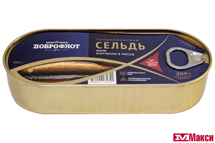 СЕЛЬДЬ "ДОБРОФЛОТ" КОПЧЕНАЯ В МАСЛЕ 200Г Ж/Б
