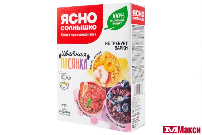 КАША Б/П "ЯСНО СОЛНЫШКО" ОВСЯНАЯ ЦВЕТНАЯ ОВСЯНКА АССОРТИ 6Х40Г