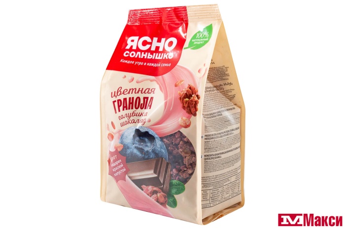 ГРАНОЛА "ЯСНО СОЛНЫШКО" ХРУСТЯЩАЯ С ГОЛУБИКОЙ И ШОКОЛАДОМ 250Г