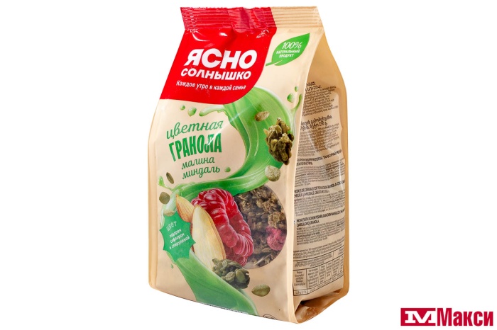 ГРАНОЛА "ЯСНО СОЛНЫШКО" ХРУСТЯЩАЯ С МАЛИНОЙ И МИНДАЛЕМ 250Г