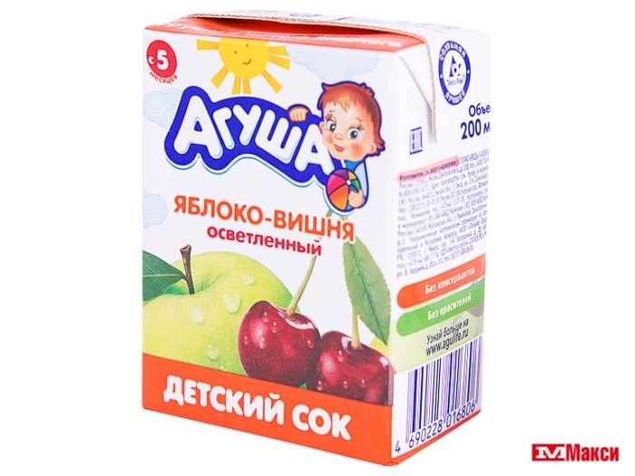 сок "агуша" в ассортименте 200мл пакет (вимм-билль-данн) (детское питание)(яблоко и вишня (с 5мес.))