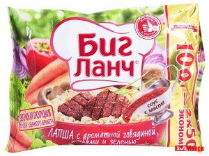 ЛАПША БЫСТРОГО ПРИГОТОВЛЕНИЯ "БИГ ЛАНЧ" ДВОЙНАЯ ПОРЦИЯ 100Г (КУХНЯ БЕЗ ГРАНИЦ)(с ароматной говядиной, грибами и зеленью)