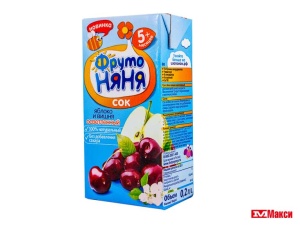 СОК "ФРУТОНЯНЯ" 0,2Л ПАКЕТ (ПРОГРЕСС) (ДЕТСКОЕ ПИТАНИЕ)(яблоко-вишня осветленный)