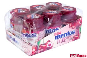 ЖЕВАТЕЛЬНАЯ РЕЗИНКА "MENTOS" ПЬЮР ФРЭШ 54Г (VAN MELLE)(вишня)