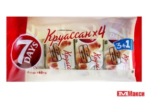 КРУАССАНЫ "7 DAYS SINGLE" 65ГХ3+1 (МУЛЬТИУПАКОВКА) В АССОРТ.(какао)