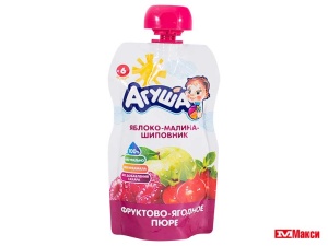 пюре "агуша" фруктовое в ассортименте 90гр пакет (вимм-билль-данн) (детское питание)(яблоко-малина-шиповник)