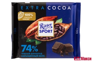 шоколад "риттер спорт" темный какао с насыщенным вкусом из перу 74% 100г