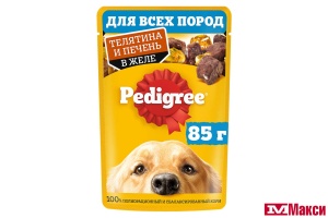 КОРМ "ПЕДИГРИ" ДЛЯ ВЗРОСЛЫХ СОБАК 85Г ПАУЧ(с телятиной и печенью в желе)