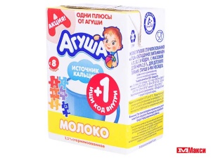 молоко "агуша" 2,5-3,2% 0,2л пакет (вимм-билль-данн) (детское питание)