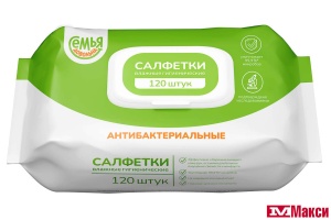САЛФЕТКИ ВЛАЖНЫЕ "СЕМЬЯ ДОВОЛЬНА" АНТИБАКТЕРИАЛЬНЫЕ 120ШТ С КЛАПАНОМ