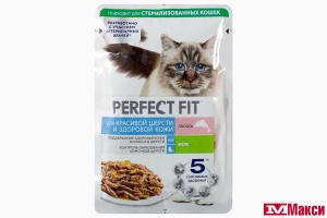 КОРМ Д/КОШЕК "PERFECT FIT" 75Г ПАУЧ(для красивой шерсти и здоровой кожи с лососем в желе)