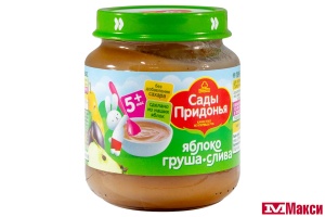 ПЮРЕ "САДЫ ПРИДОНЬЯ" ЯБЛОКО-ГРУША-СЛИВА 120Г СТ/Б