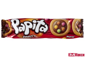 ПЕЧЕНЬЕ "PAPITA PARTY" С МОЛОЧНОЙ НАЧИНКОЙ И ДРАЖЕ В МОЛОЧНОМ ШОКОЛАДЕ 63Г (SOLEN)