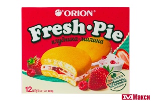 БИСКВИТ "FRESH PIE" С КЛУБНИЧНО-МАЛИНОВОЙ НАЧИНКОЙ 12ШТХ25Г (ОРИОН)