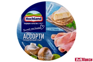СЫР ПЛАВЛЕНЫЙ "ХОХЛАНД" АССОРТИ СИНЕЕ (СЛИВОЧНЫЙ,ВЕТЧИНА,ГРИБЫ) 50% 140Г КРУГ (HOCHLAND) (БЗМЖ)