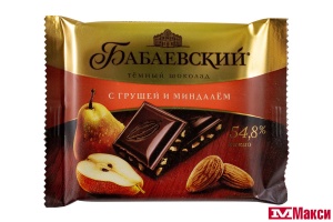 ШОКОЛАД "БАБАЕВСКИЙ" ТЕМНЫЙ С ГРУШЕЙ И МИНДАЛЕМ 70Г