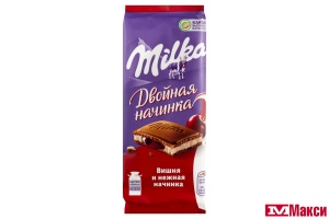 ШОКОЛАД (МОН' ДЭЛИС РУСЬ) "МИЛКА" МОЛОЧНЫЙ ВИШНЯ И НЕЖНАЯ НАЧИНКА С ДВУХСЛ.НАЧ.80Г
