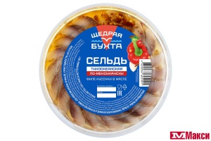 ПРЕСЕРВЫ СЕЛЬДЬ "ПО-МЕКСИКАНСКИ" ФИЛЕ-КУСОЧКИ В МАСЛЕ СЛАБОЙ СОЛИ 150Г (ЩЕДРАЯ БУХТА)