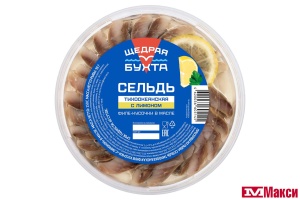 ПРЕСЕРВЫ СЕЛЬДЬ "С ЛИМОНОМ" ФИЛЕ-КУСОЧКИ В МАСЛЕ СЛАБОЙ СОЛИ 150Г (ЩЕДРАЯ БУХТА)