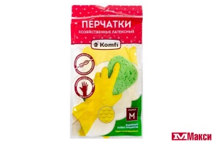 ПЕРЧАТКИ ХОЗЯЙСТВЕННЫЕ ЛАТЕКСНЫЕ ЖЕЛТЫЕ (KOMFI) В АССОРТ. (р.m)